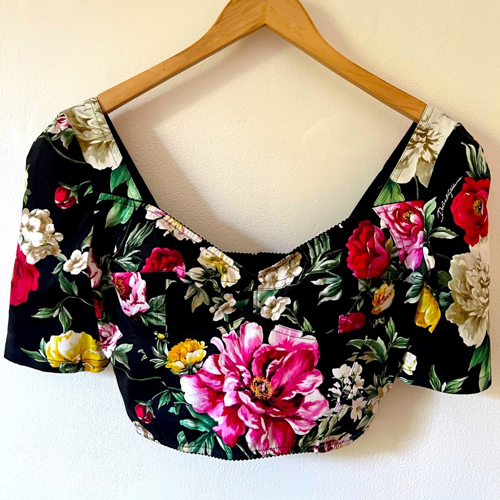 Dolce & Gabbana Bustier Floral Black Multicolor Crop Top, Made In Italy Size 42
